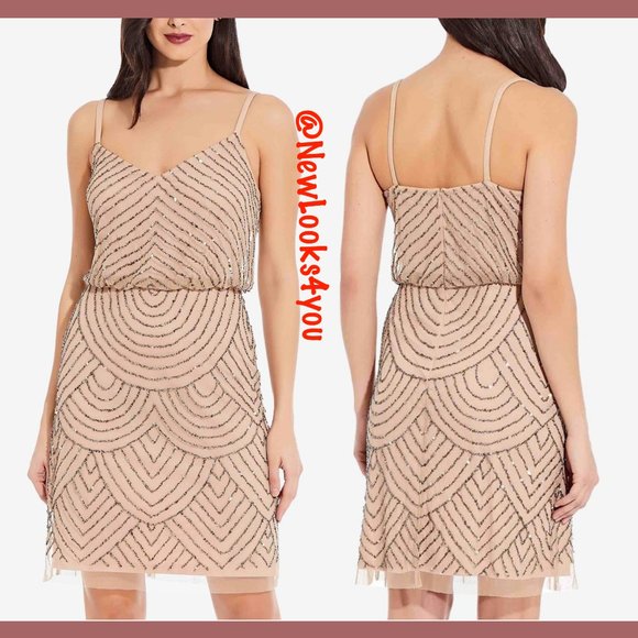 NEW Adrianna Papell Sequin Blouson‎ Dress Taupe 20W - Picture 2 of 16